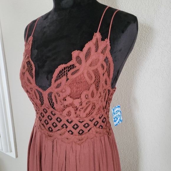 FP Free People One Adella Mocha Brown Maxi Slip Tiered Hem Dress L M - Picture 5 of 12